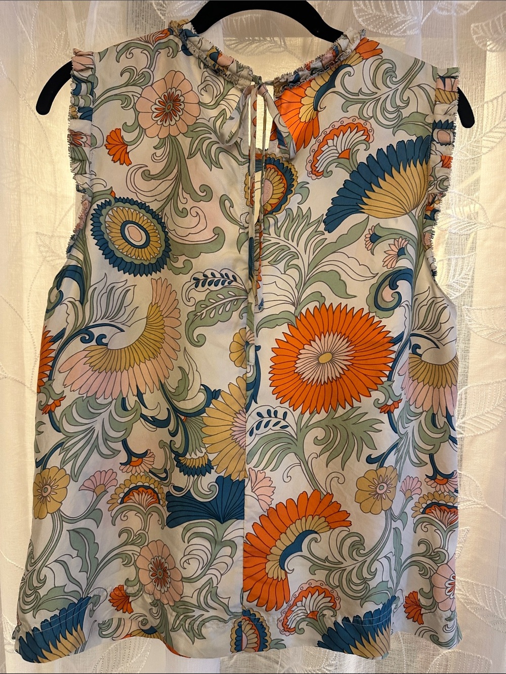 J. Crew silk Floral Ruffle-Trim Camisole in Orange, Blue & Green - Picture 4 of 6